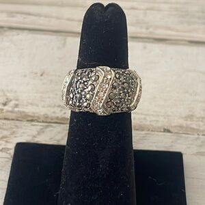 Sparkling Silver Marcasite Crystal Statement Ring.